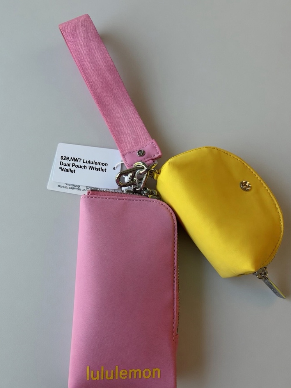 029,NWT Authentic lululemon pink and yellow dual pouch wristlet *Wallet. - Picture 9 of 10